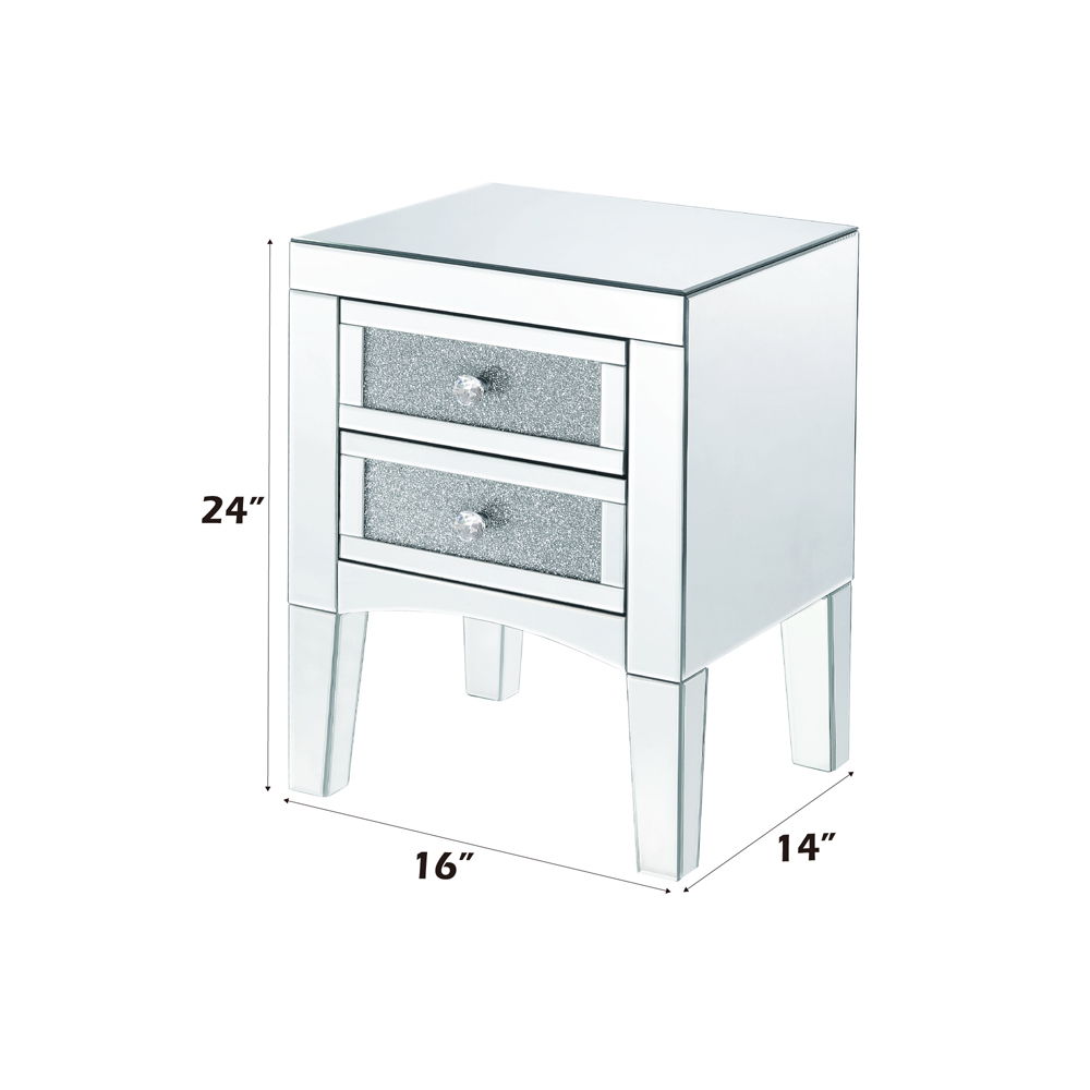 Noralie - 24" Accent Table - Mirrored, Faux Diamonds, alternate view 2 with glass