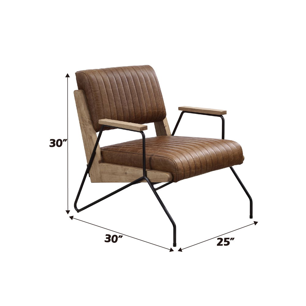 Eacnlz - Accent Chair - Cocoa Top Grain Leather & Matt Iron, alternate view 2 with cotton fabric