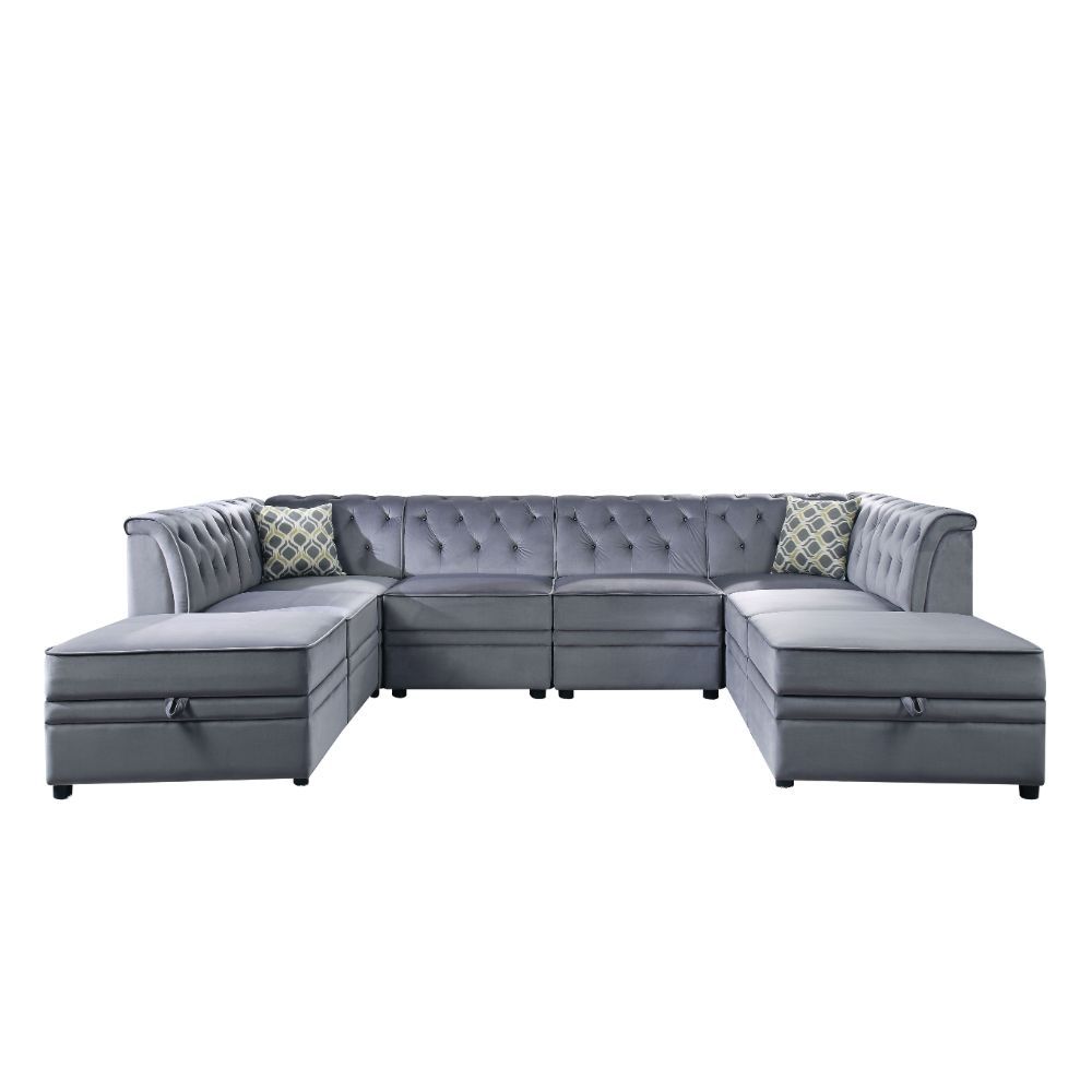Bois II - Modular Armless Chair - Gray Velvet, alternate view 6 with wood construction