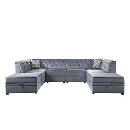 Bois II - Modular Armless Chair - Gray Velvet, alternate view 6 with wood construction