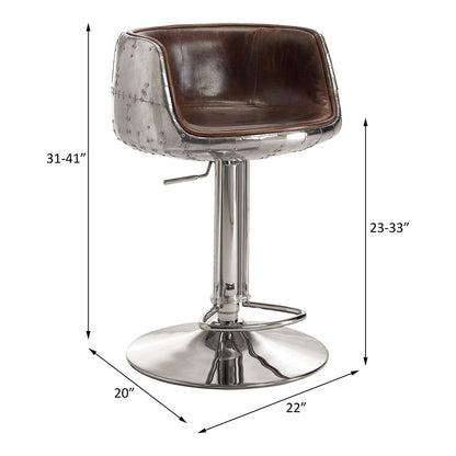 Brancaster - 41" Adjustable Stool With Swivel - Vintage Brown Top Grain Leather & Aluminum