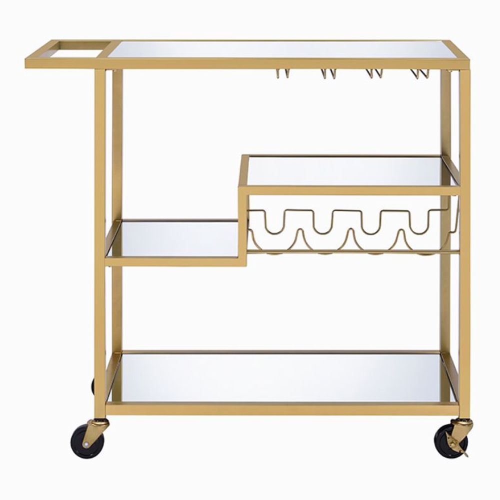Adamsen - Serving Cart - Mirrored & Champagne, alternate view 3 with wood construction