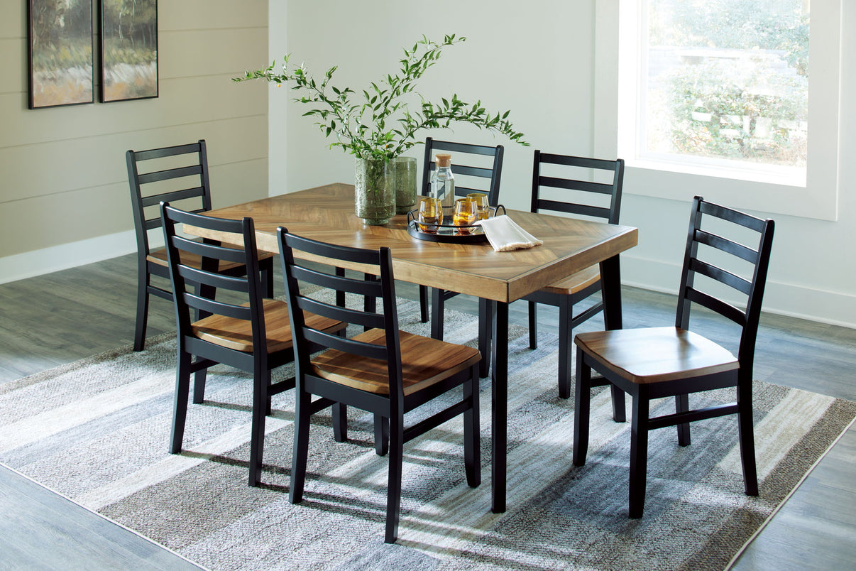 Blondon - Rectangular Drm Table Set (Set of 7) - Brown / Black, alternate view 3 with solid wood