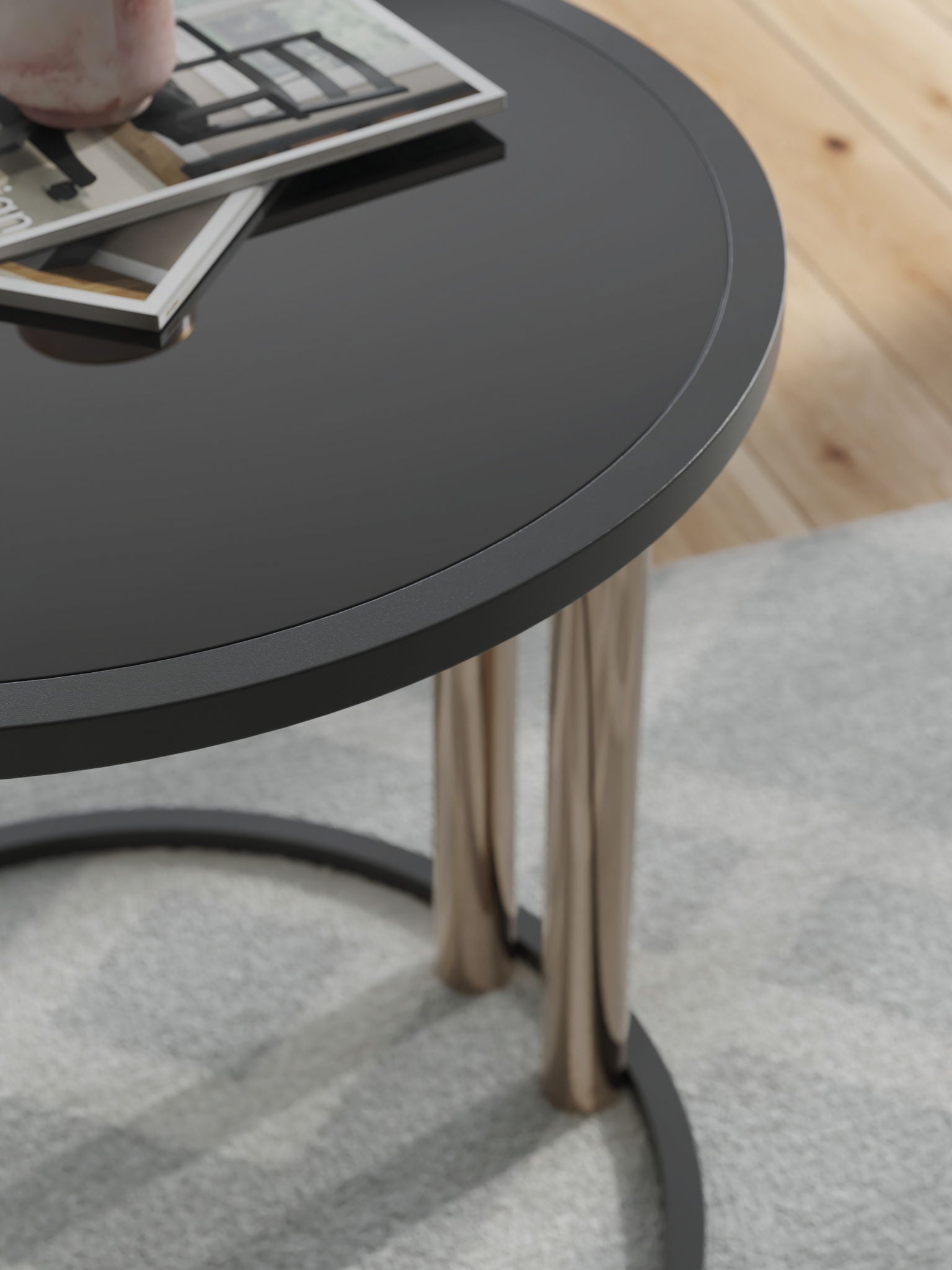 Hannerly - Occasional Table Set (Set of 3) - Black / Gold Finish, alternate view 4 with glass