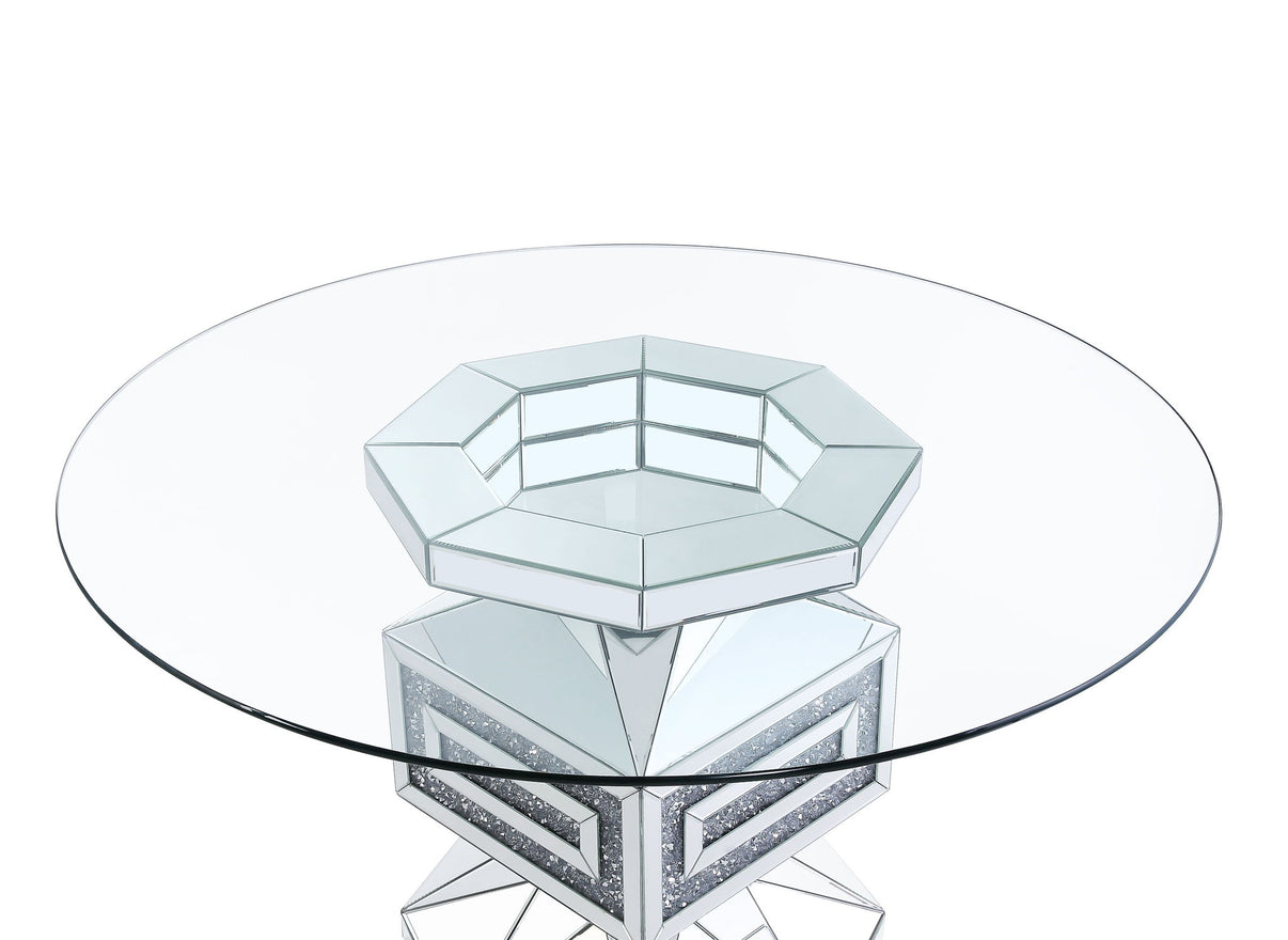 Noralie - 30" Dining Table - Clear Glass, Mirrored & Faux Diamonds, alternate view 4 with wood construction