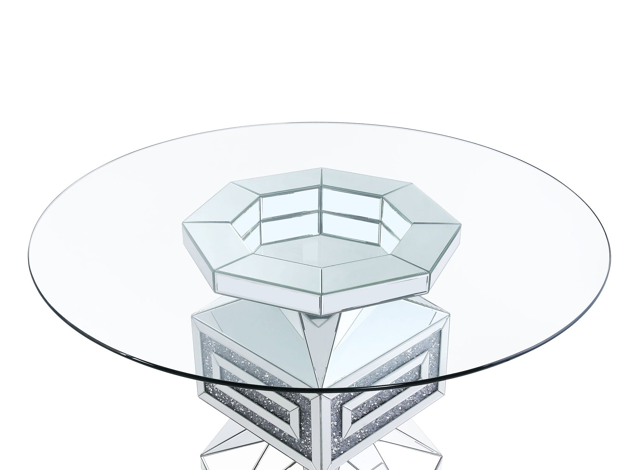 Noralie - 30" Dining Table - Clear Glass, Mirrored & Faux Diamonds, alternate view 4 with wood construction