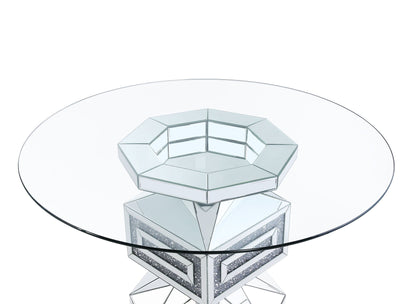 Noralie - 30" Dining Table - Clear Glass, Mirrored & Faux Diamonds, alternate view 4 with wood construction