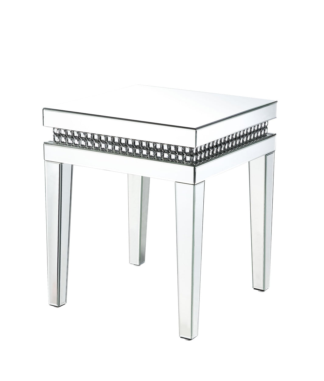 Lotus - 20" End Table - Mirrored & Faux Ice Cube Crystals, product view with wood construction