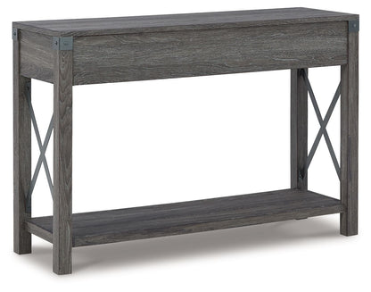 Freedan - Console Sofa Table - Grayish Brown, alternate view 5 with engineered wood