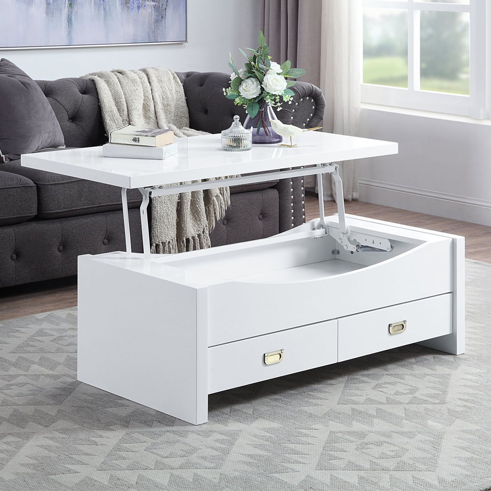 Ramiel - Coffee Table With Lift Top - High Gloss White, alternate view 6 with metal