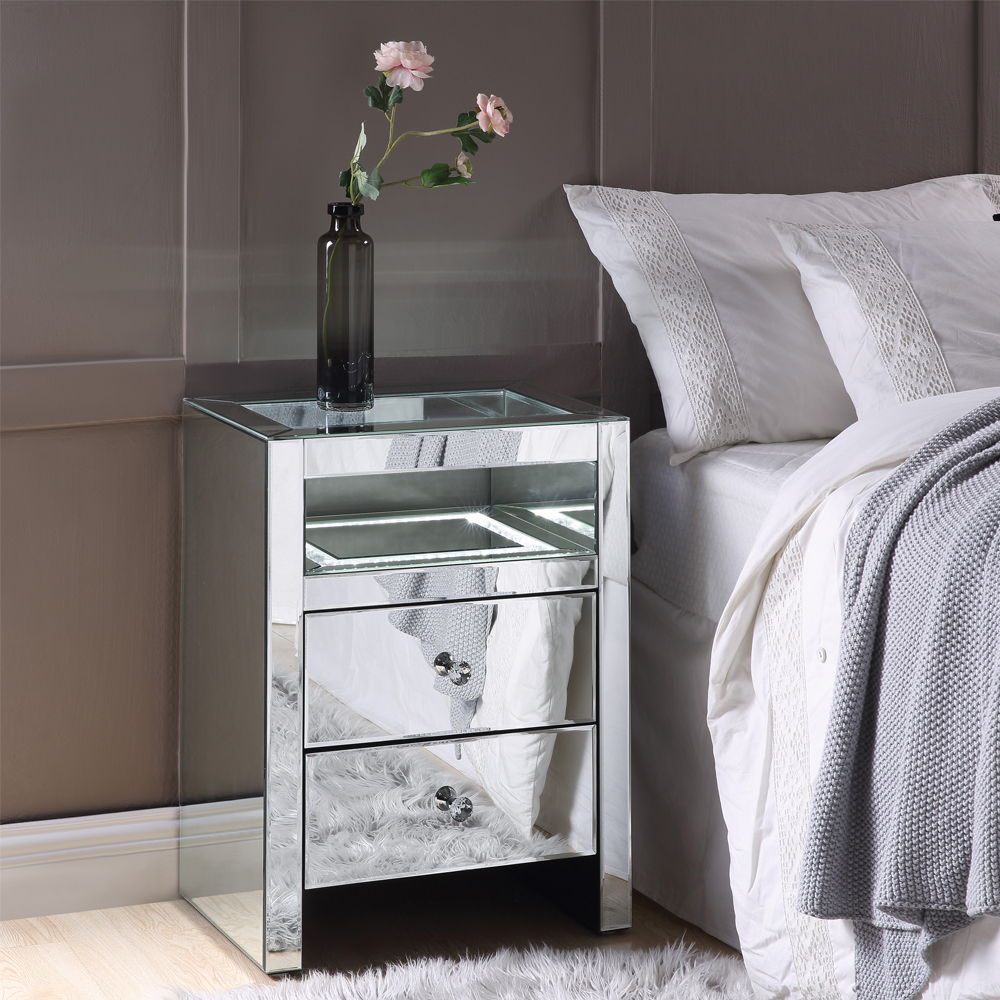 Dominic - Accent Table With LED - Mirrored, product view with glass