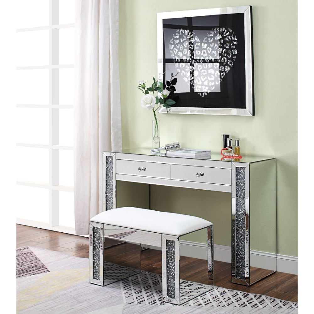 Noralie - Vanity Desk - Faux Diamonds & Mirrored, alternate view 6 with wood construction
