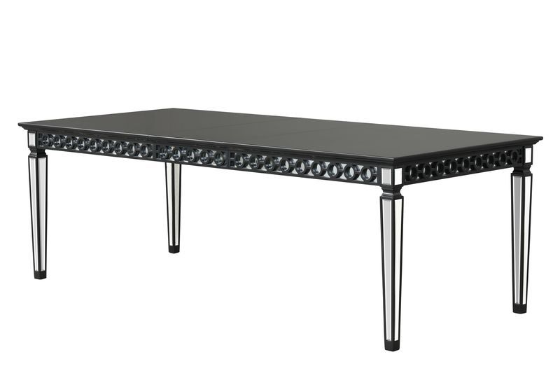 Varian II - Dining Table - Mirrored & Black, product view with wood construction