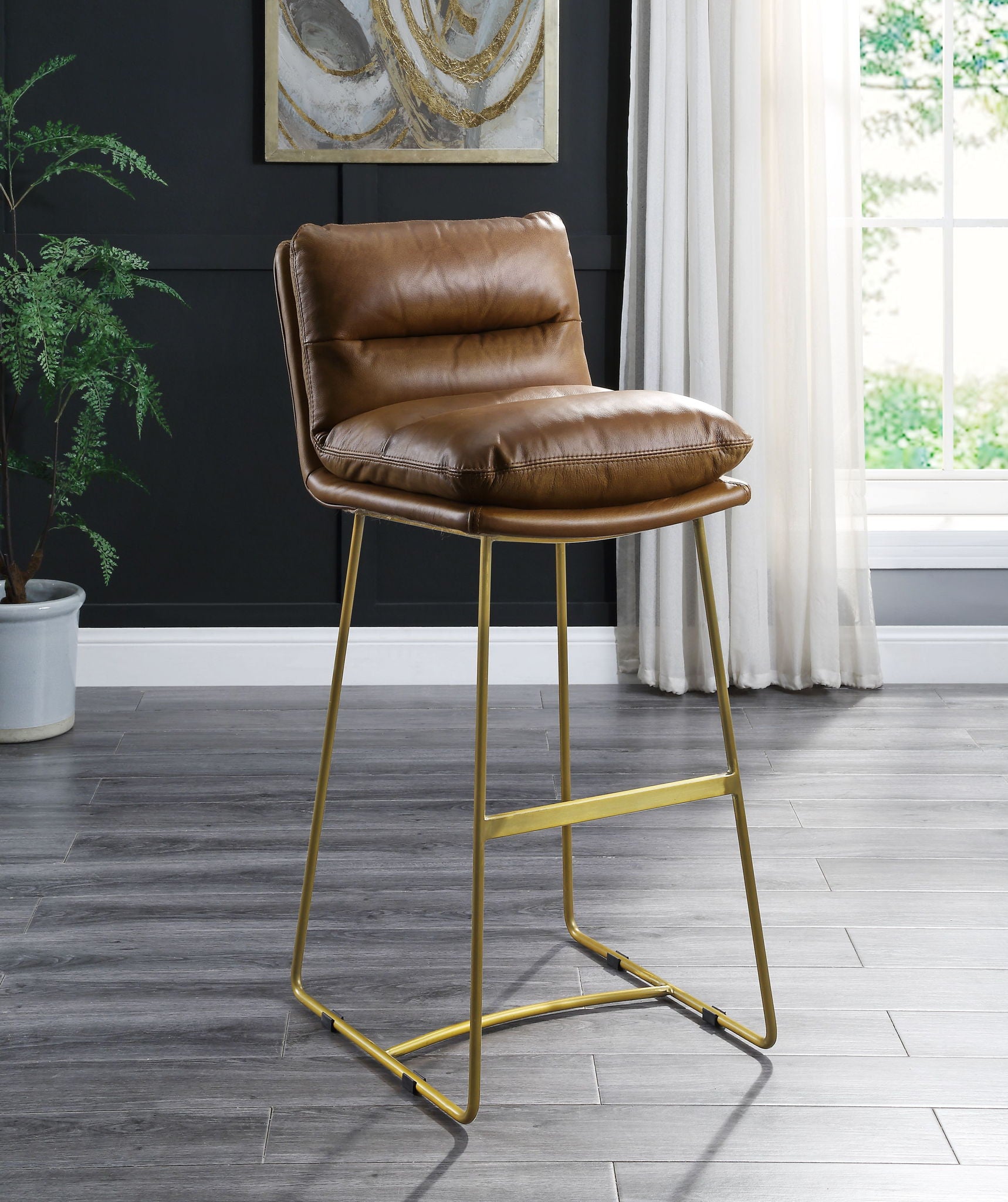 Alsey - Bar Chair - Saddle Brown Top Grain Leather, alternate view 5 with wood construction