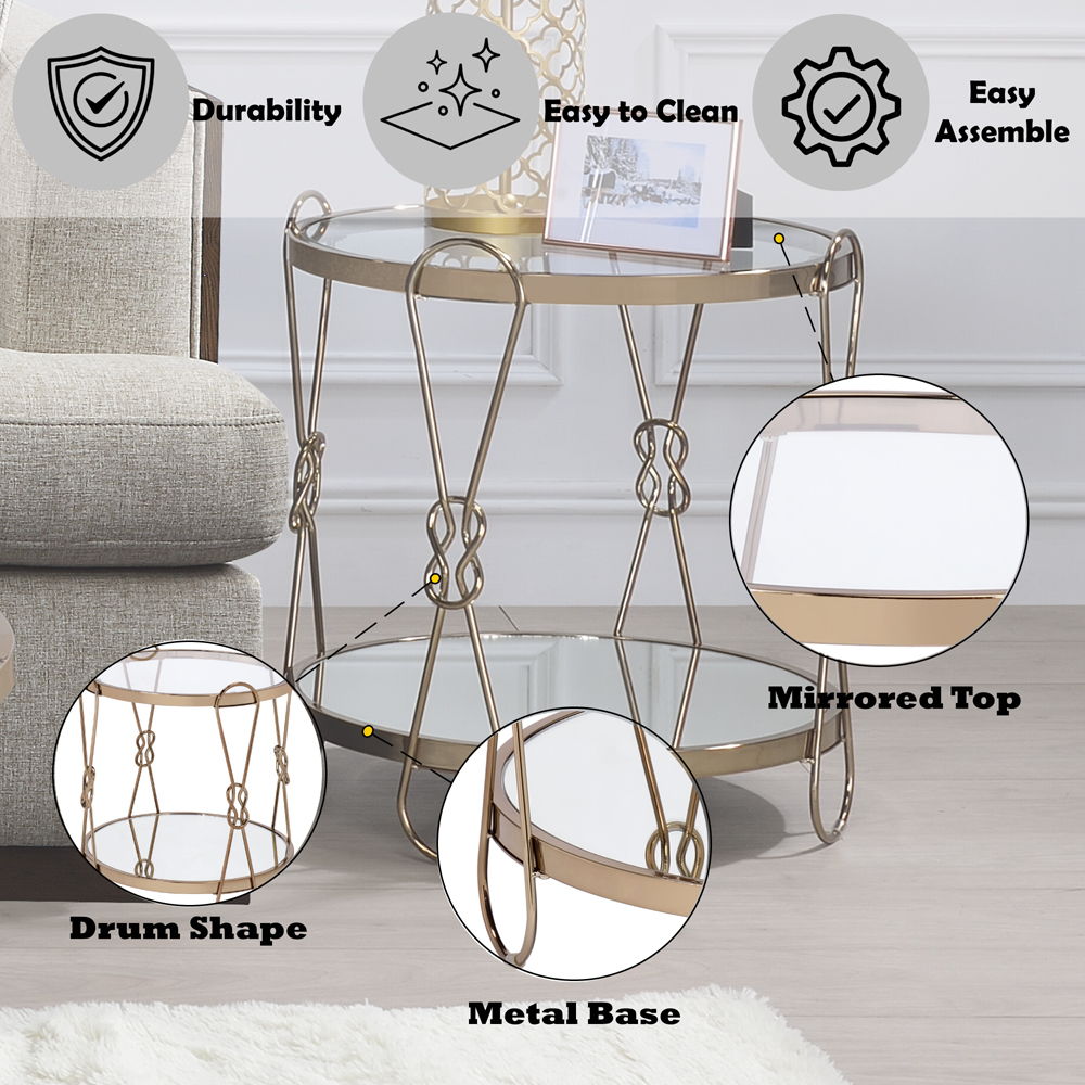 Zekera - End Table - Mirrored & Champagne, alternate view 2 with metal