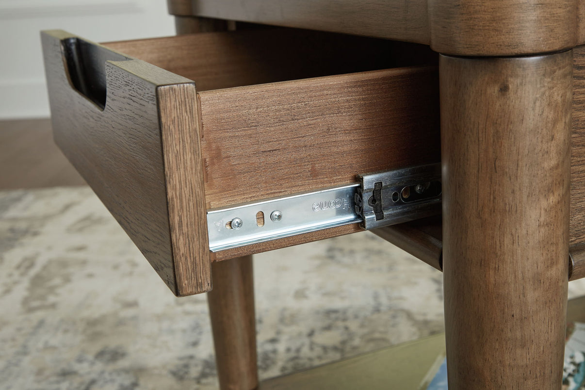 Roanhowe - Rectangular End Table - Brown, alternate view 3 with wood construction