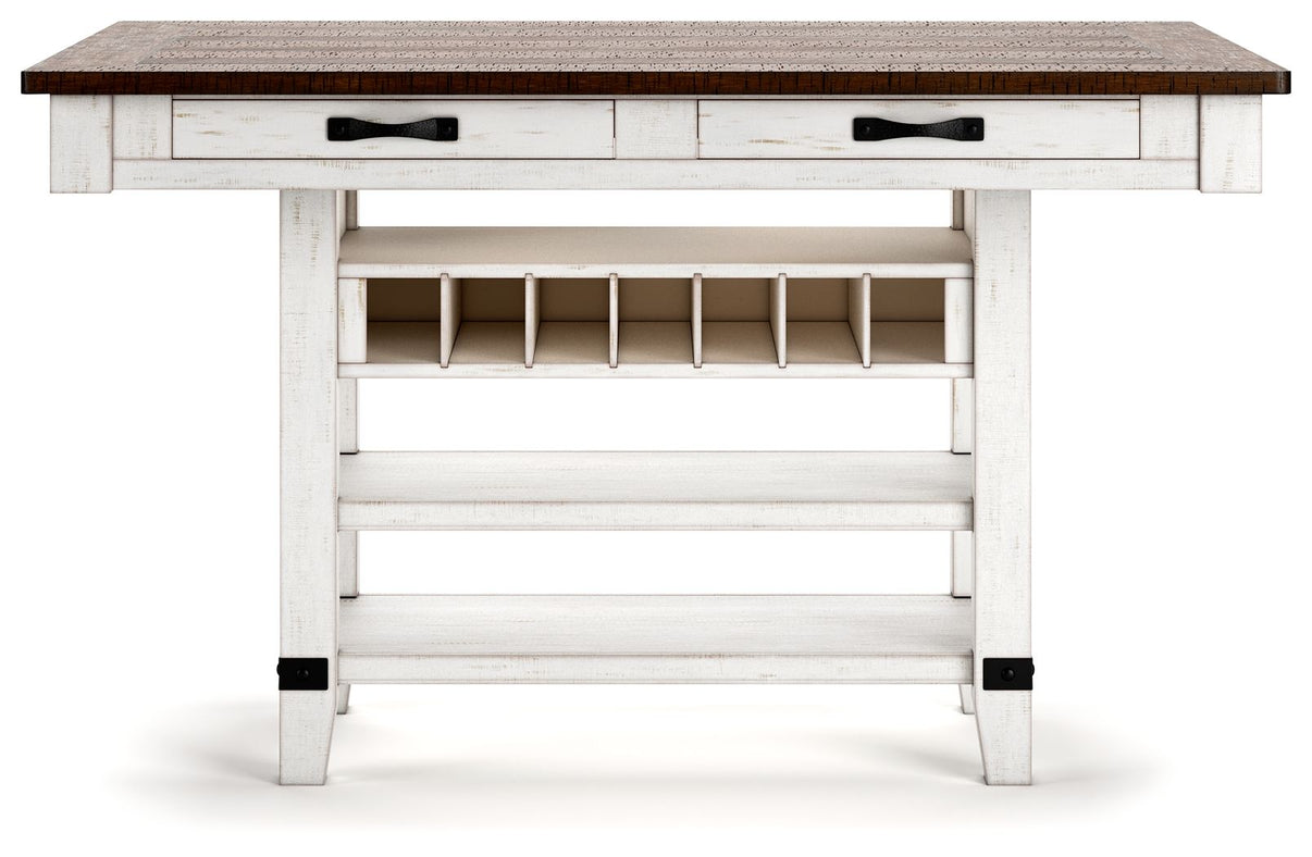 Valebeck - Rect Dining Room Counter Table With Wine Rack, alternate view 3 with metal