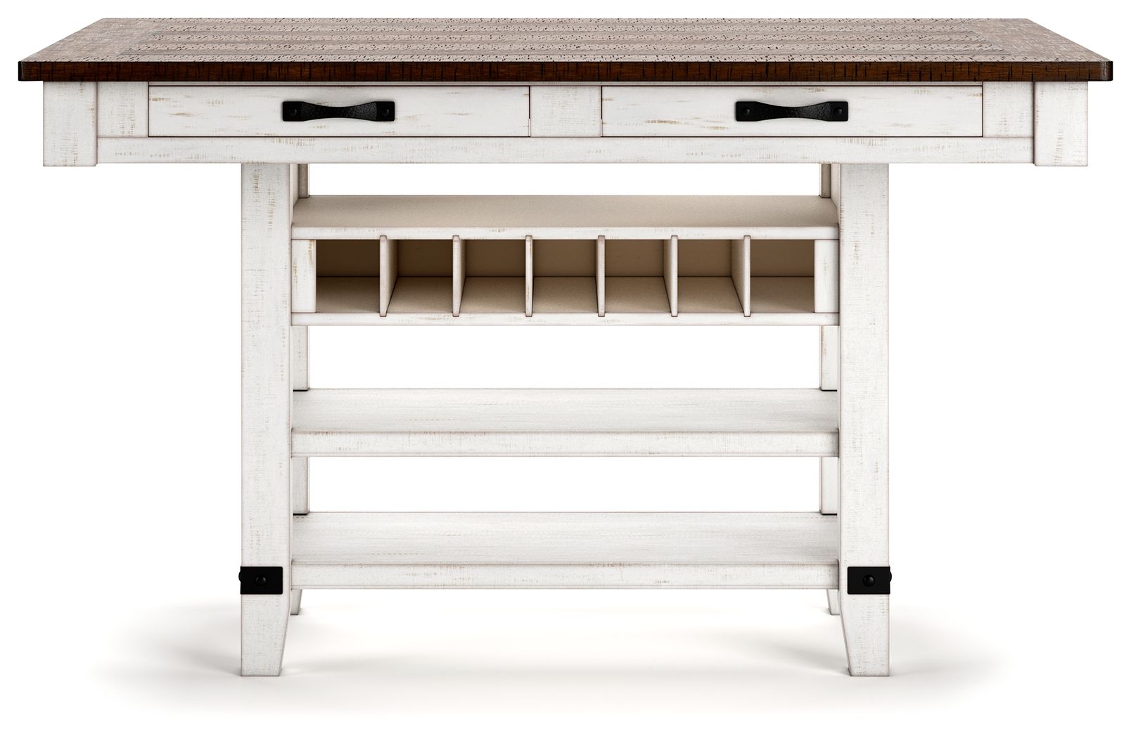 Valebeck - Rect Dining Room Counter Table With Wine Rack, alternate view 3 with metal