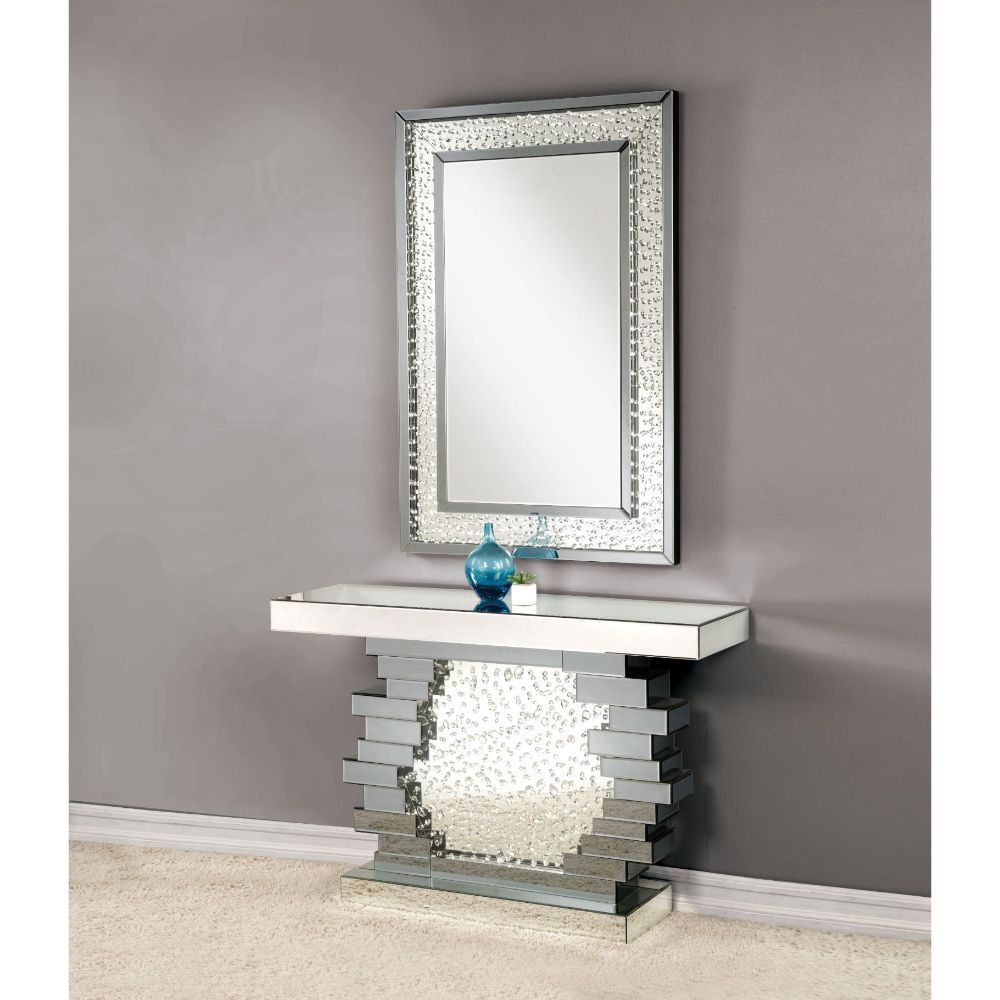 Nysa - 47" X 14" Console Table - Mirrored & Faux Crystals, alternate view 3 with wood construction
