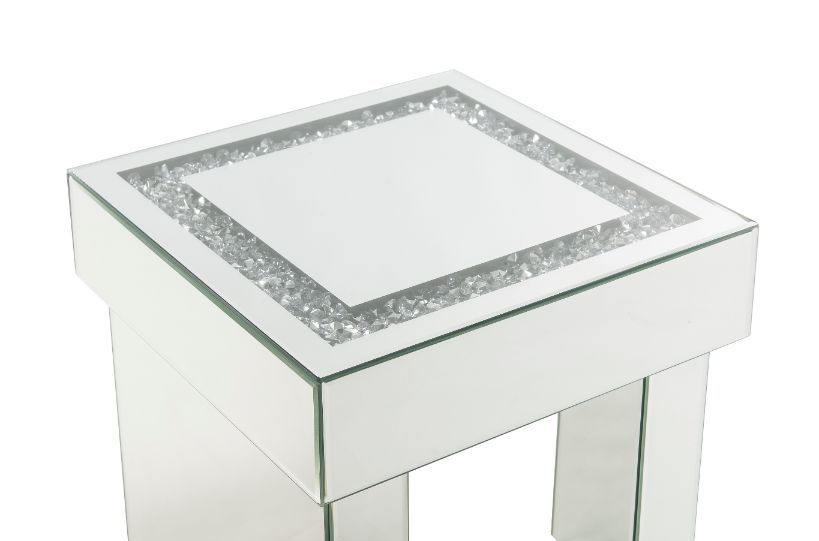 Noralie - 16" End Table With Faux Diamonds - Mirrored, alternate view 5 with wood construction