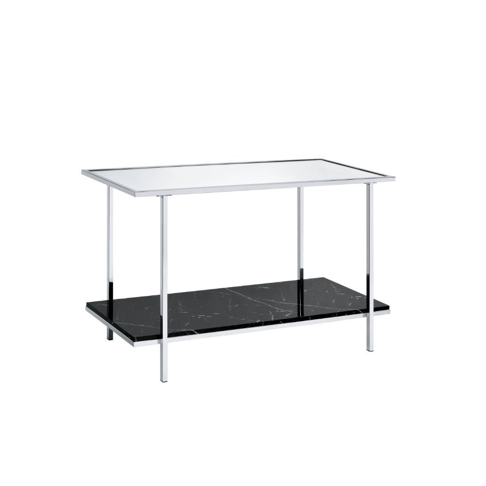 Angwin - Console Table - Mirrored, Faux Marble Top & Chrome, product view with metal