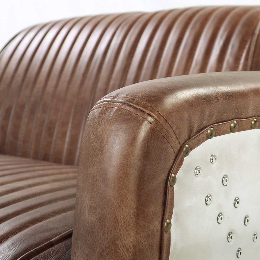 Brancaster - Chair - Retro Brown Top Grain Leather & Aluminum, alternate view 4 with wood construction