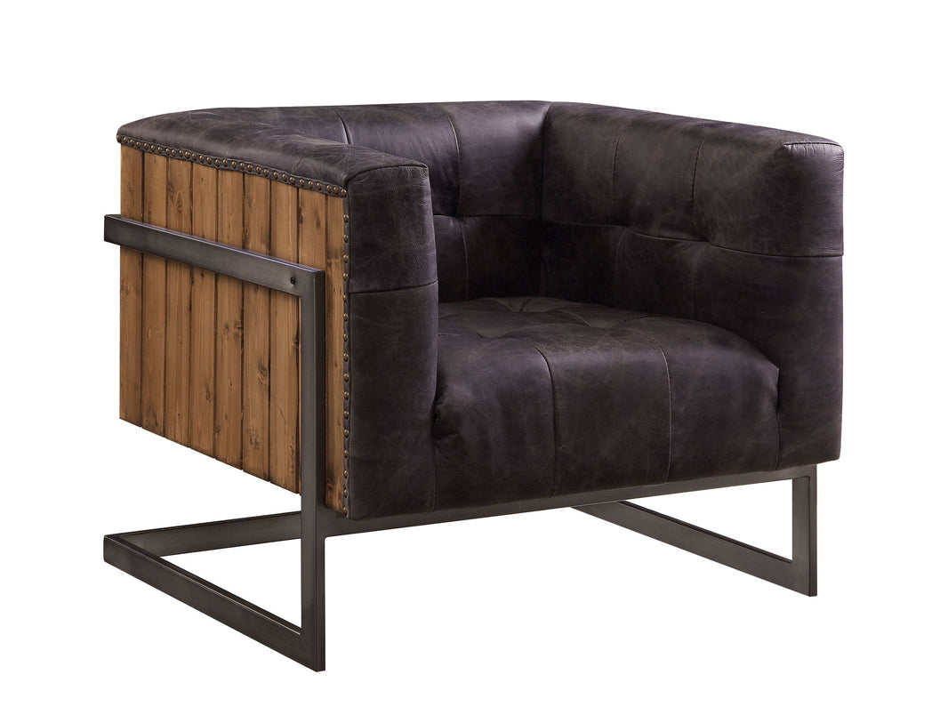 Sagat - Accent Chair - Antique Ebony Top Grain Leather & Rustic Oak, product view with wood construction