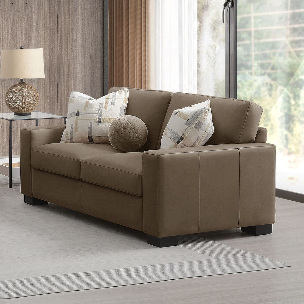 Darya - Loveseat With 3 Pillows - Brown Suede Fabric, alternate view 5 with wood construction