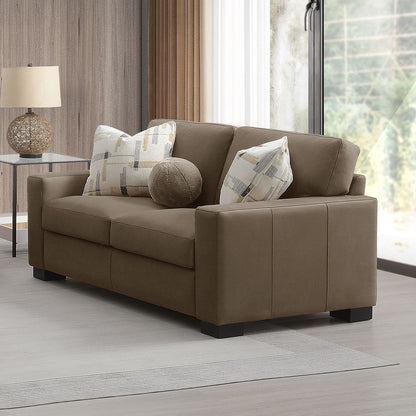 Darya - Loveseat With 3 Pillows - Brown Suede Fabric, alternate view 5 with wood construction