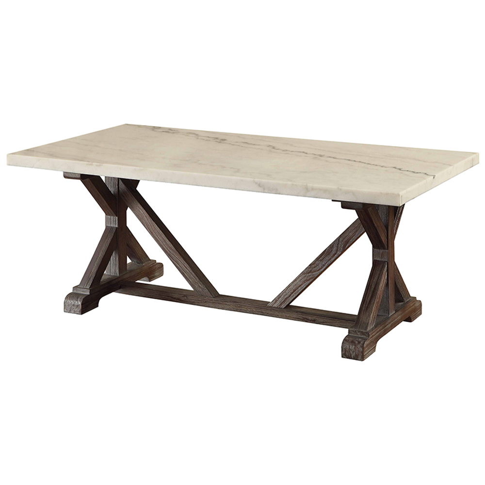 Romina - Coffee Table - White Marble Top & Weathered Espresso, alternate view 2 with wood construction