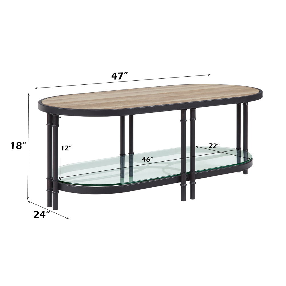 Brantley - Coffee Table - Oak & Sandy Black, alternate view 3 with glass