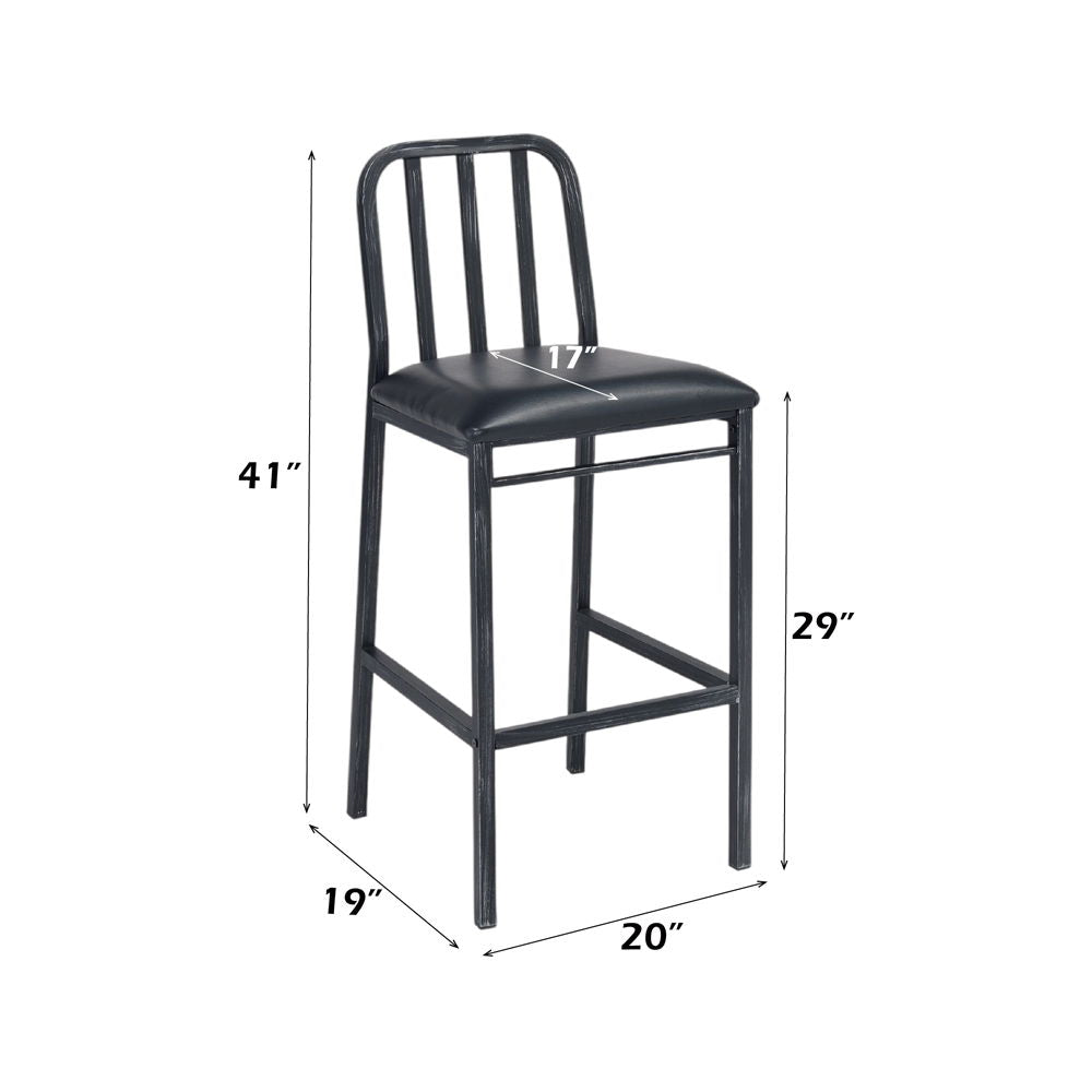 Jodie - Bar Chair (Set of 2) - Black Synthetic Leather & Antique Black, alternate view 2 with wood construction