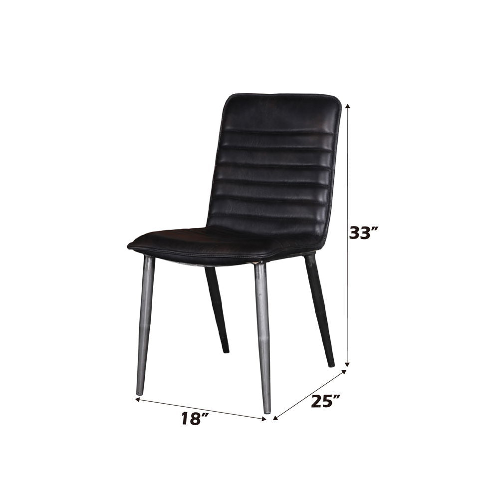 Hosmer - Side Chair (Set of 2) - Black Top Grain Leather & Antique Black, alternate view 2 with metal