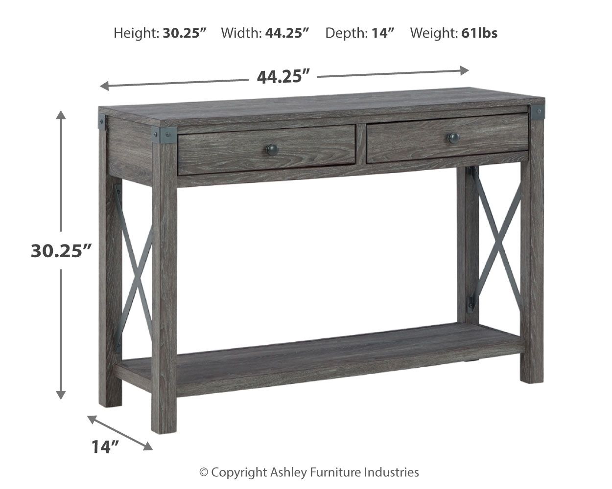 Freedan - Console Sofa Table - Grayish Brown, alternate view 6 with engineered wood
