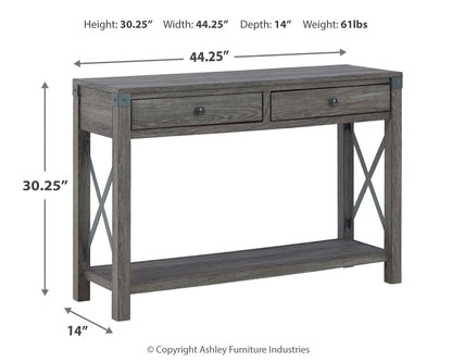 Freedan - Console Sofa Table - Grayish Brown, alternate view 6 with engineered wood