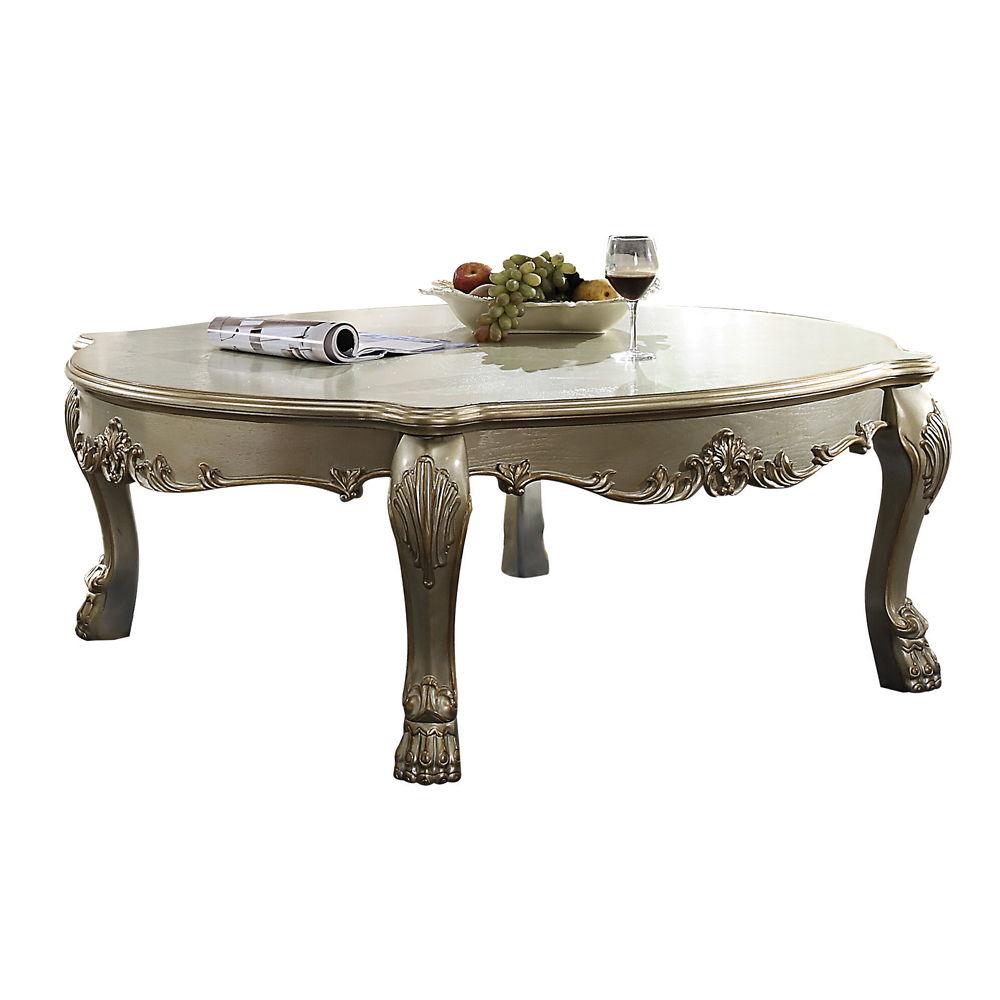 Dresden II - Coffee Table - Gold Patina & Bone, product view with wood construction