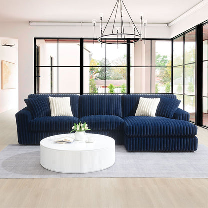 Breton - Sectional Sofa With 4 Pillows - Blue Corduroy, alternate view 3 with velvet upholstery