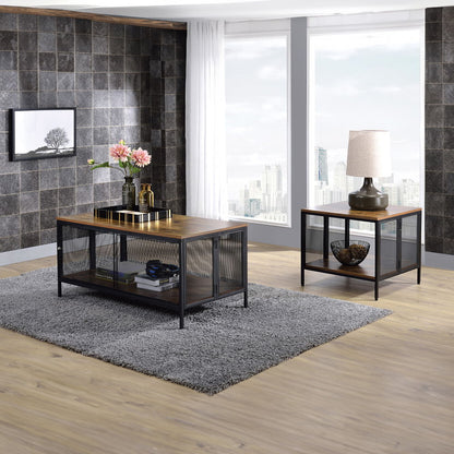 Winam - Coffee Table - Antique Oak & Black, alternate view 5 with wood construction