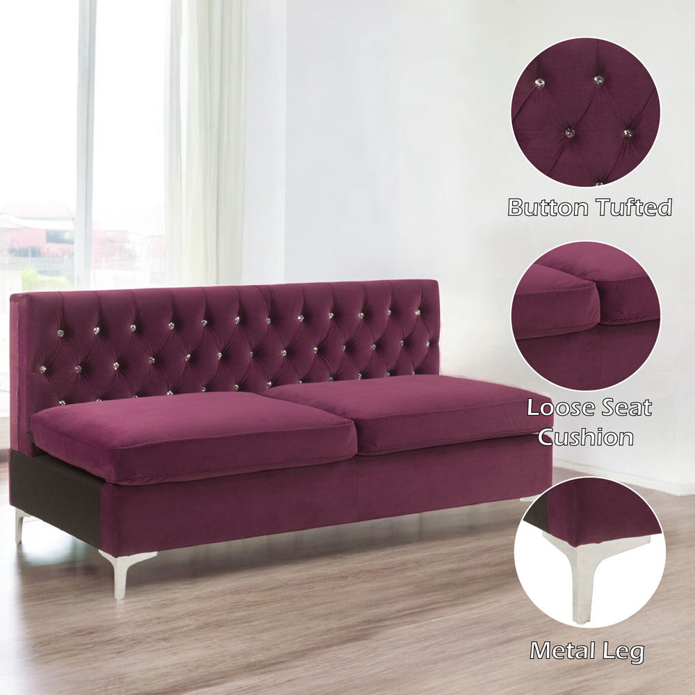 Jaszira - Modular - Armless Sofa, alternate view 5 with velvet upholstery