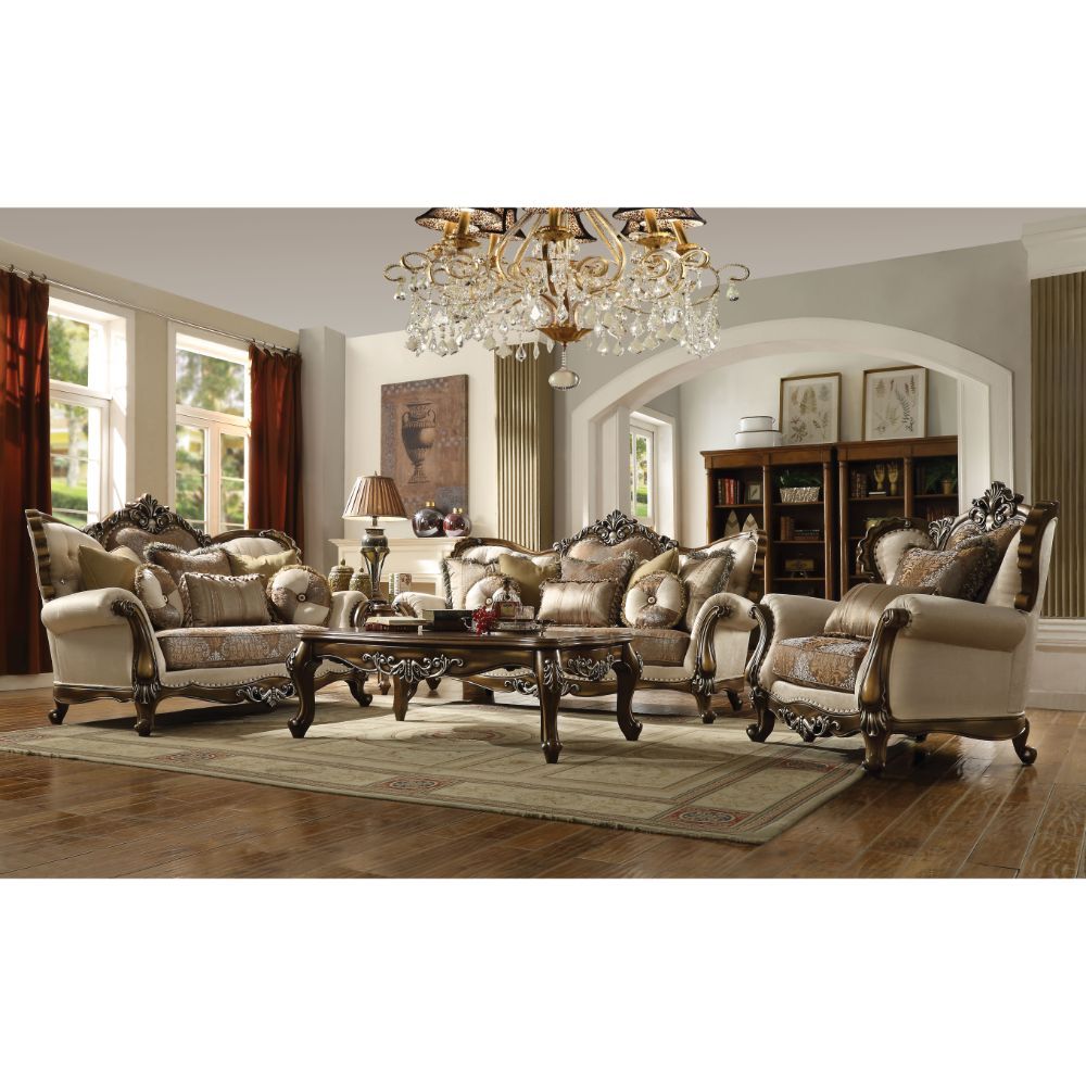 Latisha - Chair With 2 Pillows (Same Lv01578) - Tan, Pattern Fabric & Antique Oak, alternate view 2 with polyester fabric