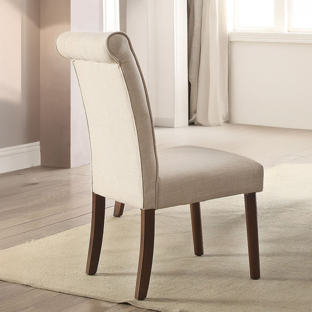 Gasha - Side Chair (Set of 2) - Beige Linen & Walnut, product view with wood construction