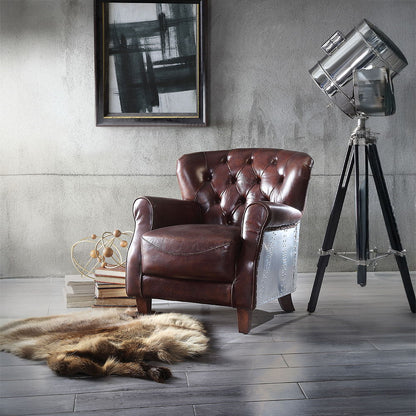 Brancaster - Accent Chair - Vintage Brown & Aluminum, alternate view 4 with top-grain leather