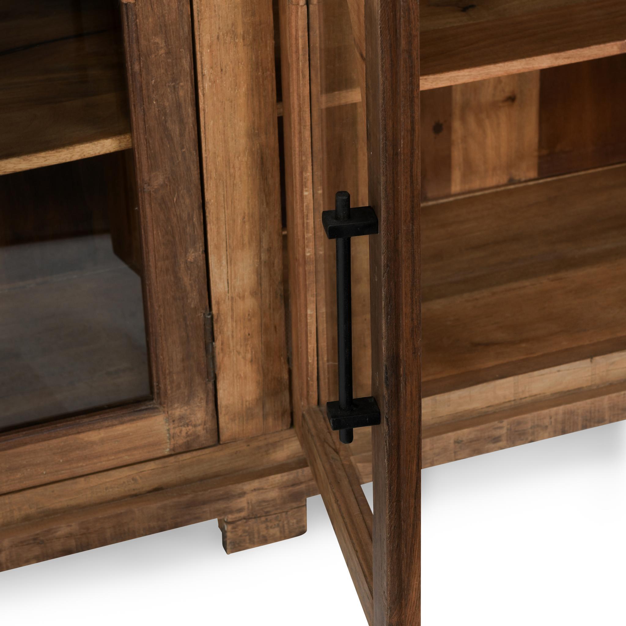 Zion - Wood 4 Door Cabinet - Natural, alternate view 5 with glass