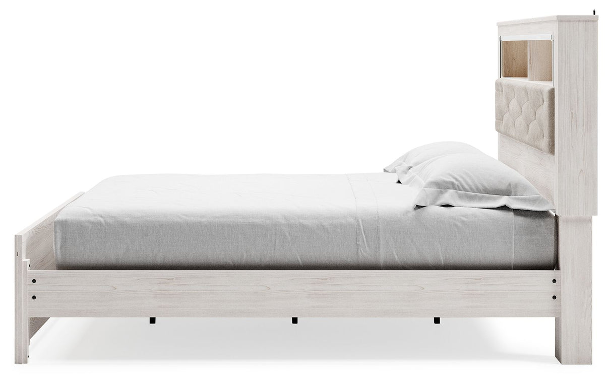 Altyra - King Bookcase Panel Bed - White, alternate view 4 with polyester fabric