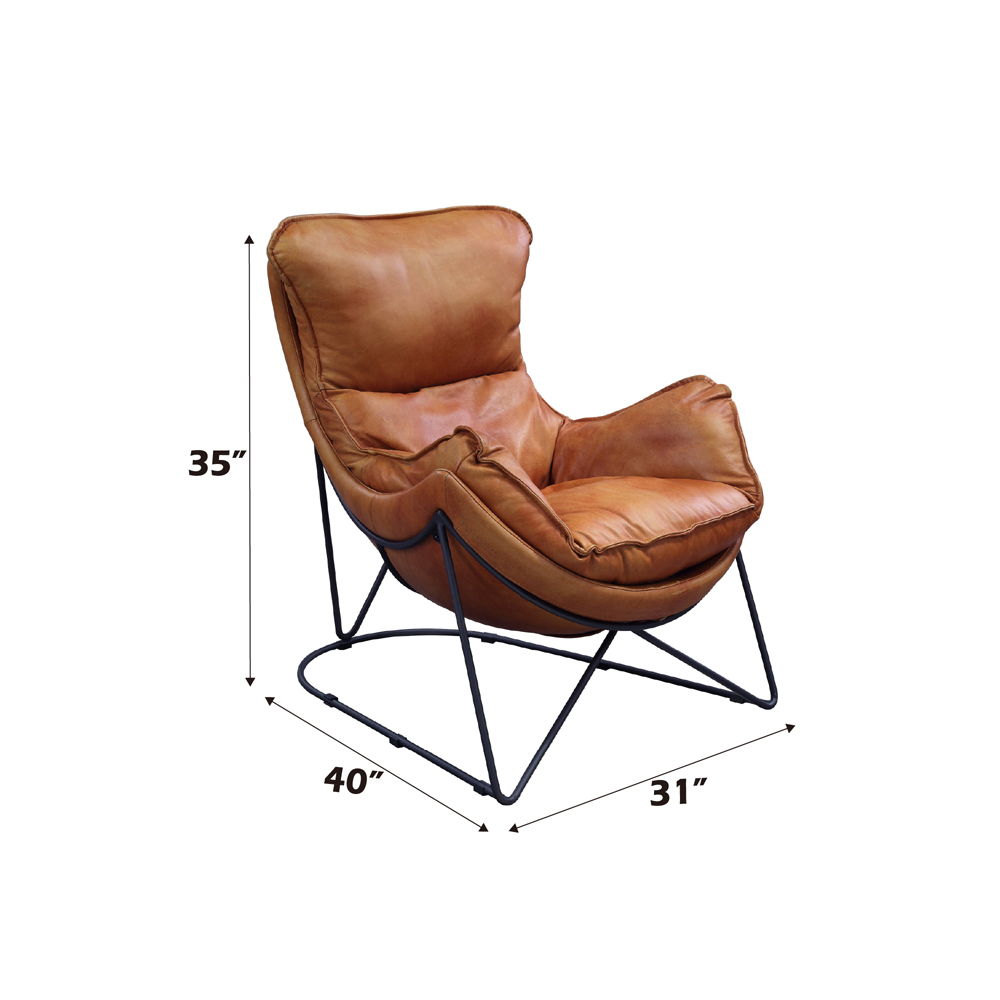 Thurshan - Accent Chair - Aperol Top Grain Leather & Black, alternate view 5 with cotton fabric