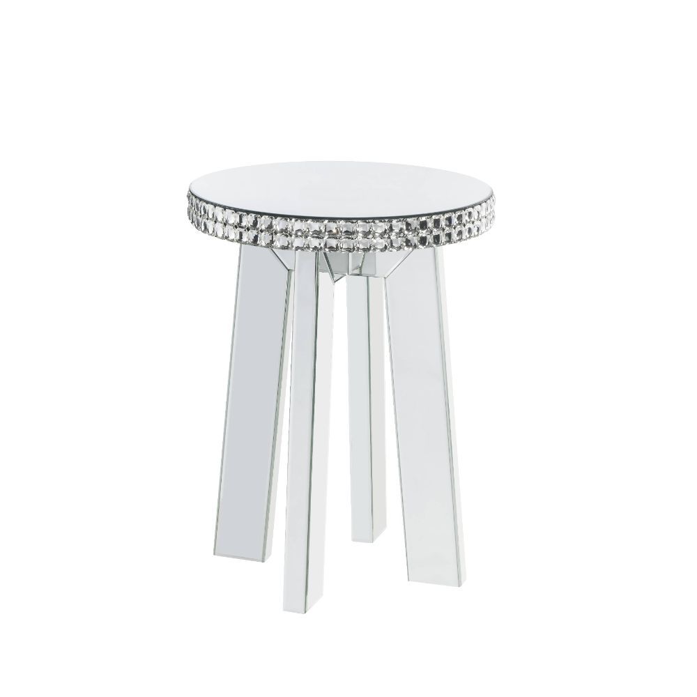 Lotus - End Table - Mirrored & Faux Ice Cube Crystals, product view with wood construction