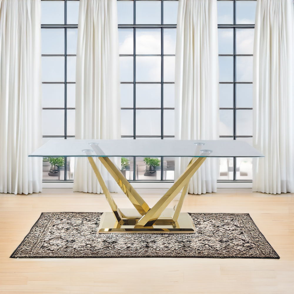 Barnard - Dining Table - Clear Glass & Mirrored Gold, alternate view 2 with velvet upholstery