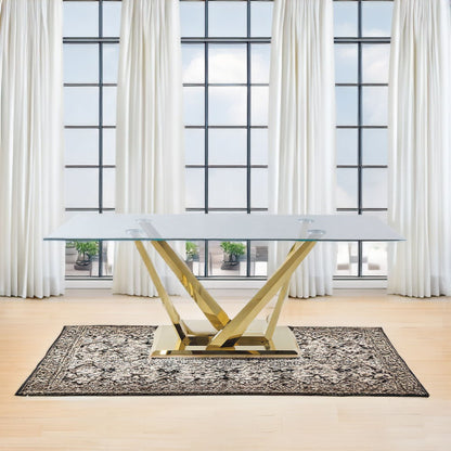 Barnard - Dining Table - Clear Glass & Mirrored Gold, alternate view 2 with velvet upholstery