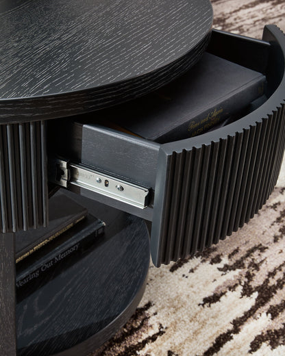 Marstream - Round End Table - Black, alternate view 2 with wood construction