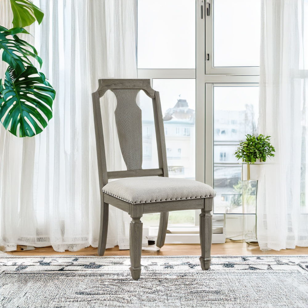Zumala - Side Chair (Set of 2) - Beige Linen & Weathered Oak, product view with wood construction